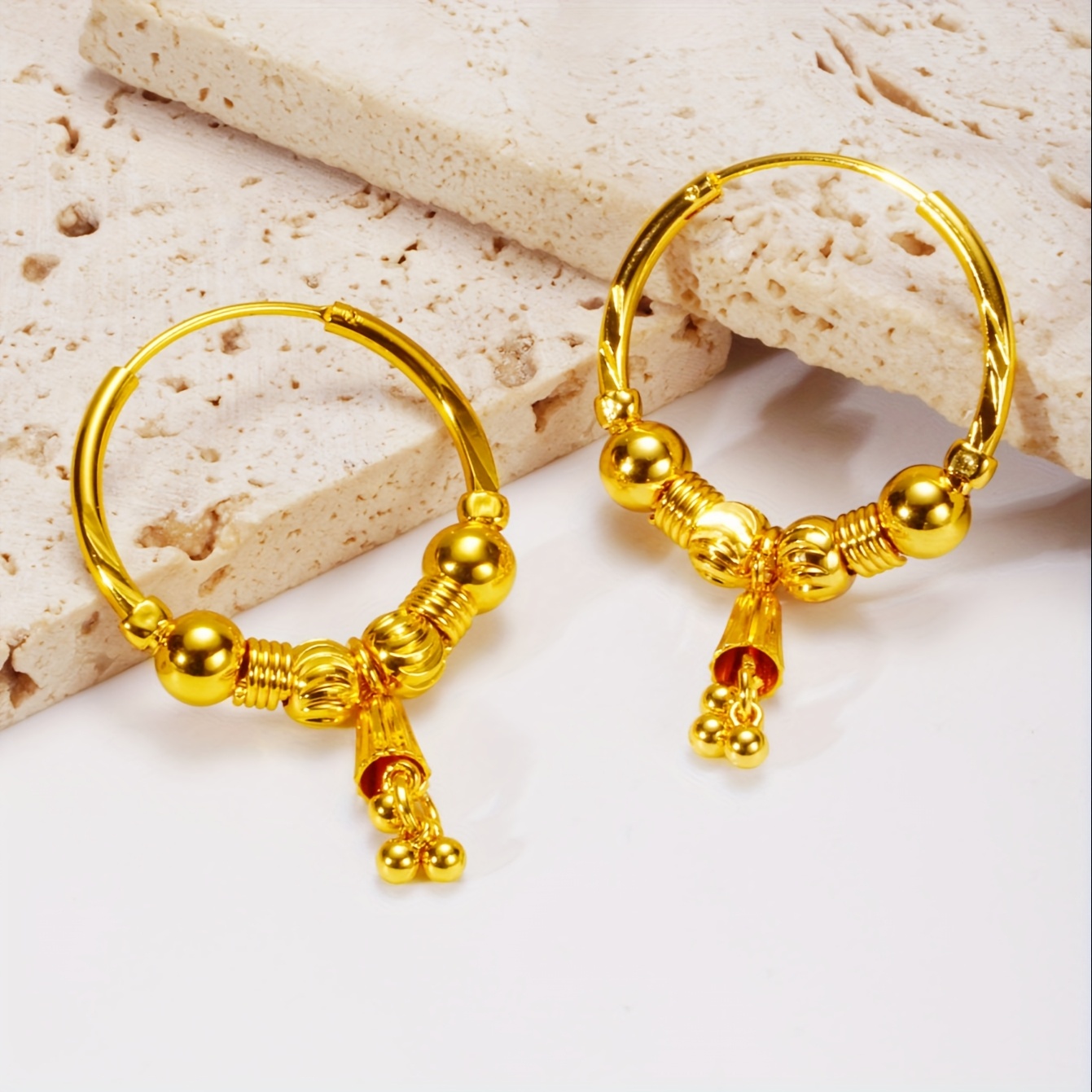 24K Plated Hoop Earrings with Pendant & Style Copper Material